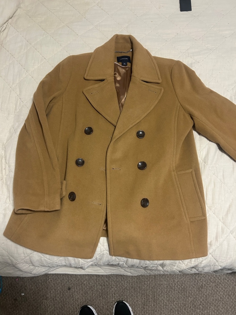 Lands' End Women's Double-Breasted Pea Coat - Camel/Tan
